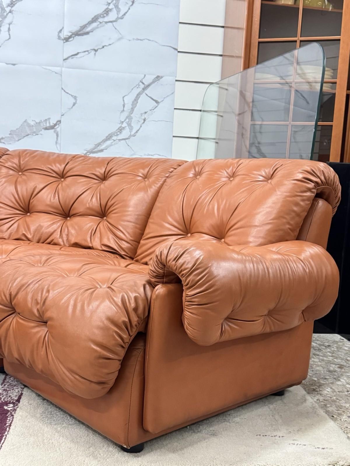 Leather Afra & Tobia Scarpa In The 70s Modular Sofa Coronado Style For Sale