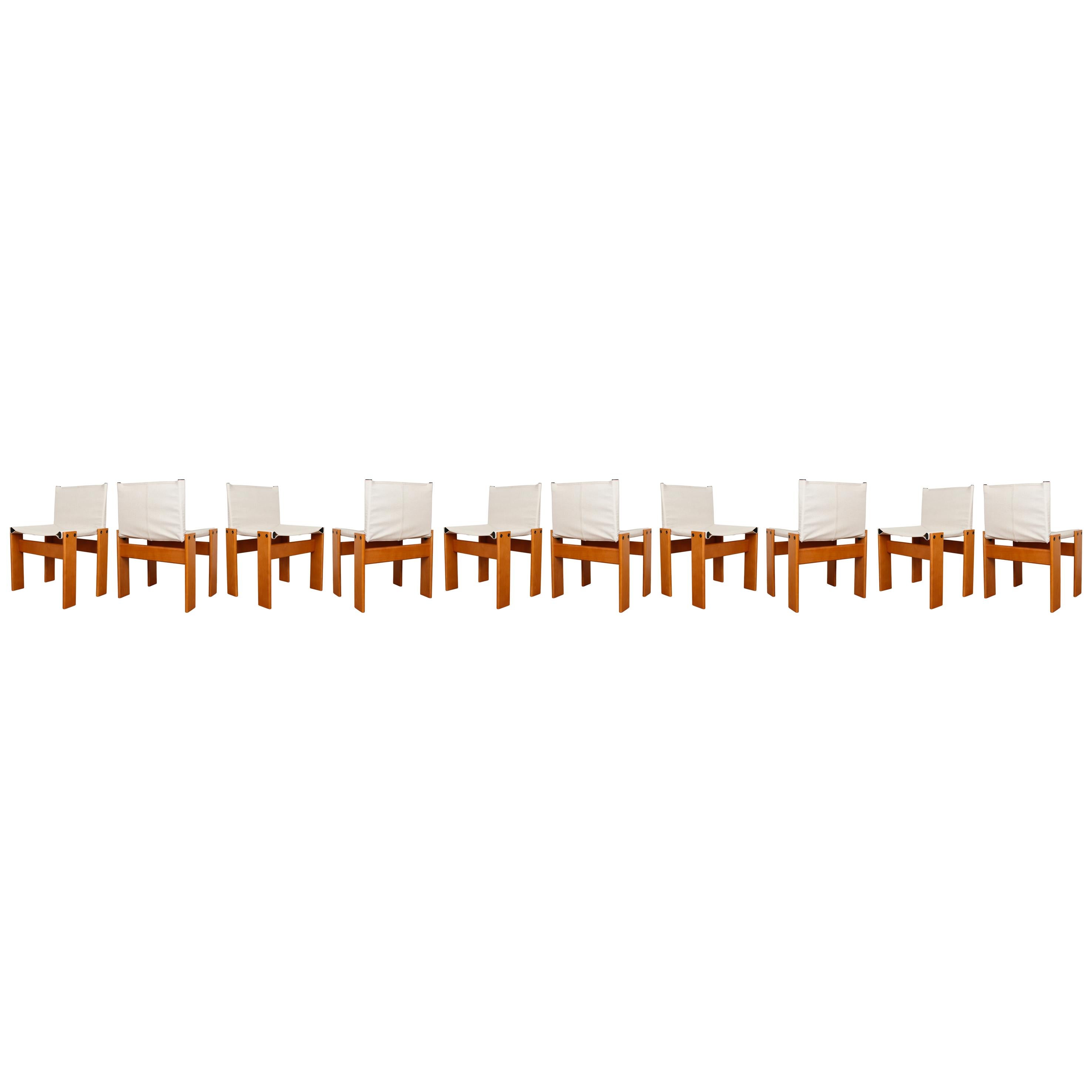 Afra & Tobia Scarpa Off-White Canvas Monk Dining Chair für Molteni, 10er-Set (Moderne der Mitte des Jahrhunderts) im Angebot