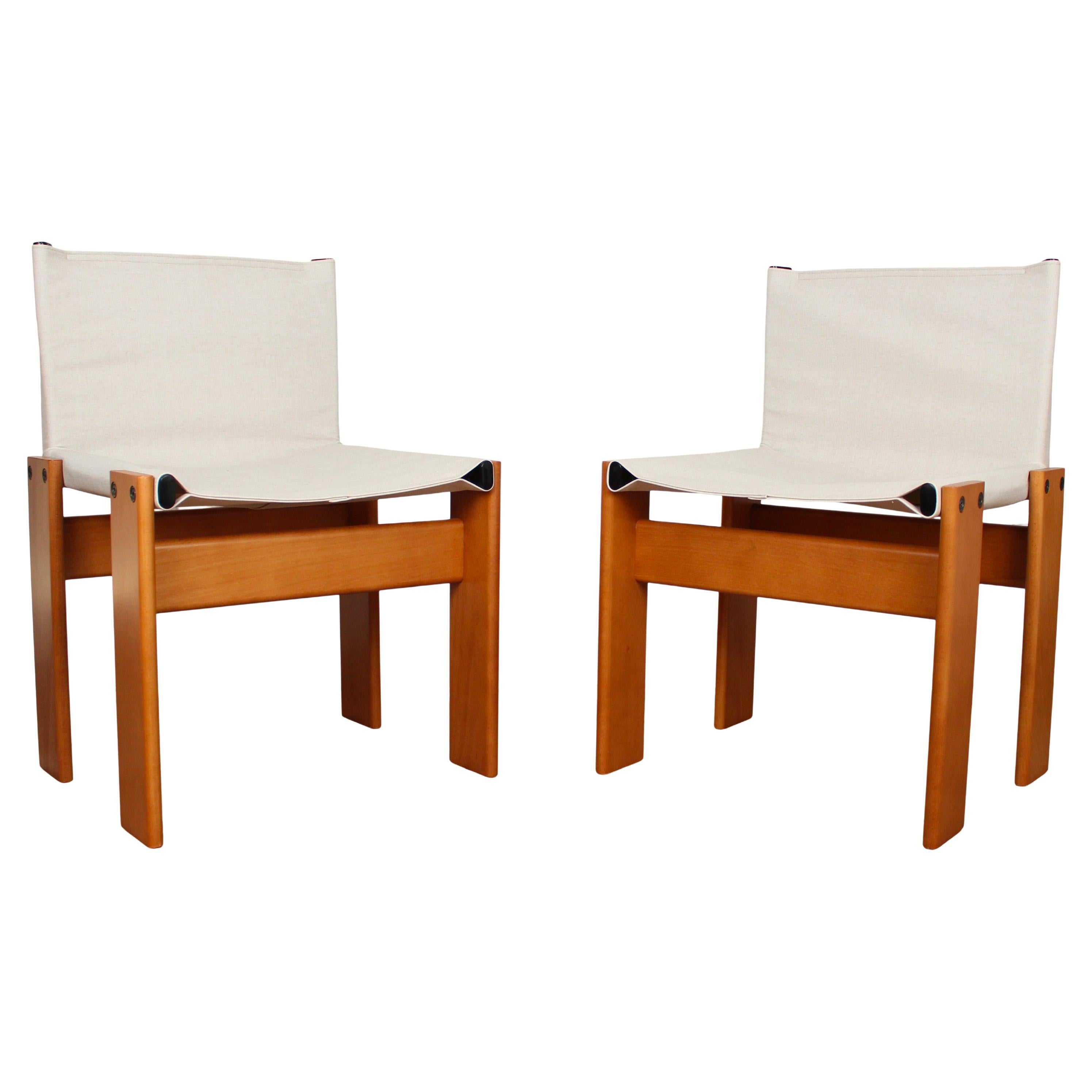 Afra & Tobia Scarpa Off-White Canvas Monk Dining Chair für Molteni, 2er-Set