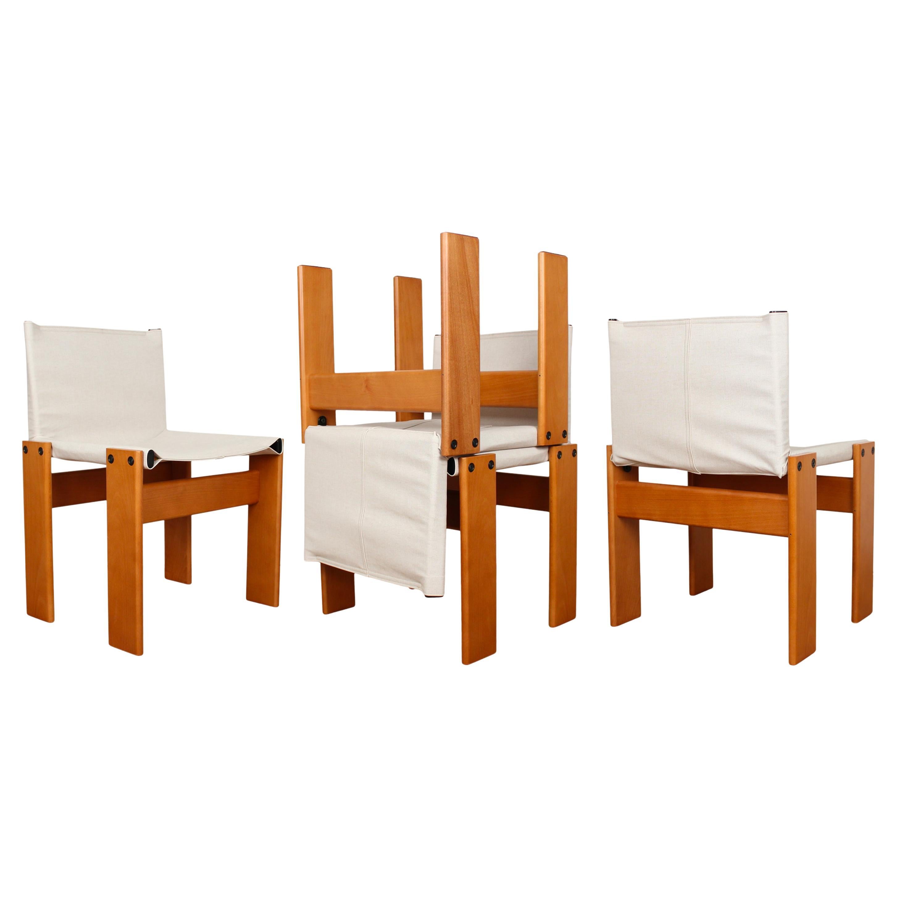 Afra & Tobia Scarpa Sedia da pranzo Monk in tela bianca per Molteni, Set di 4