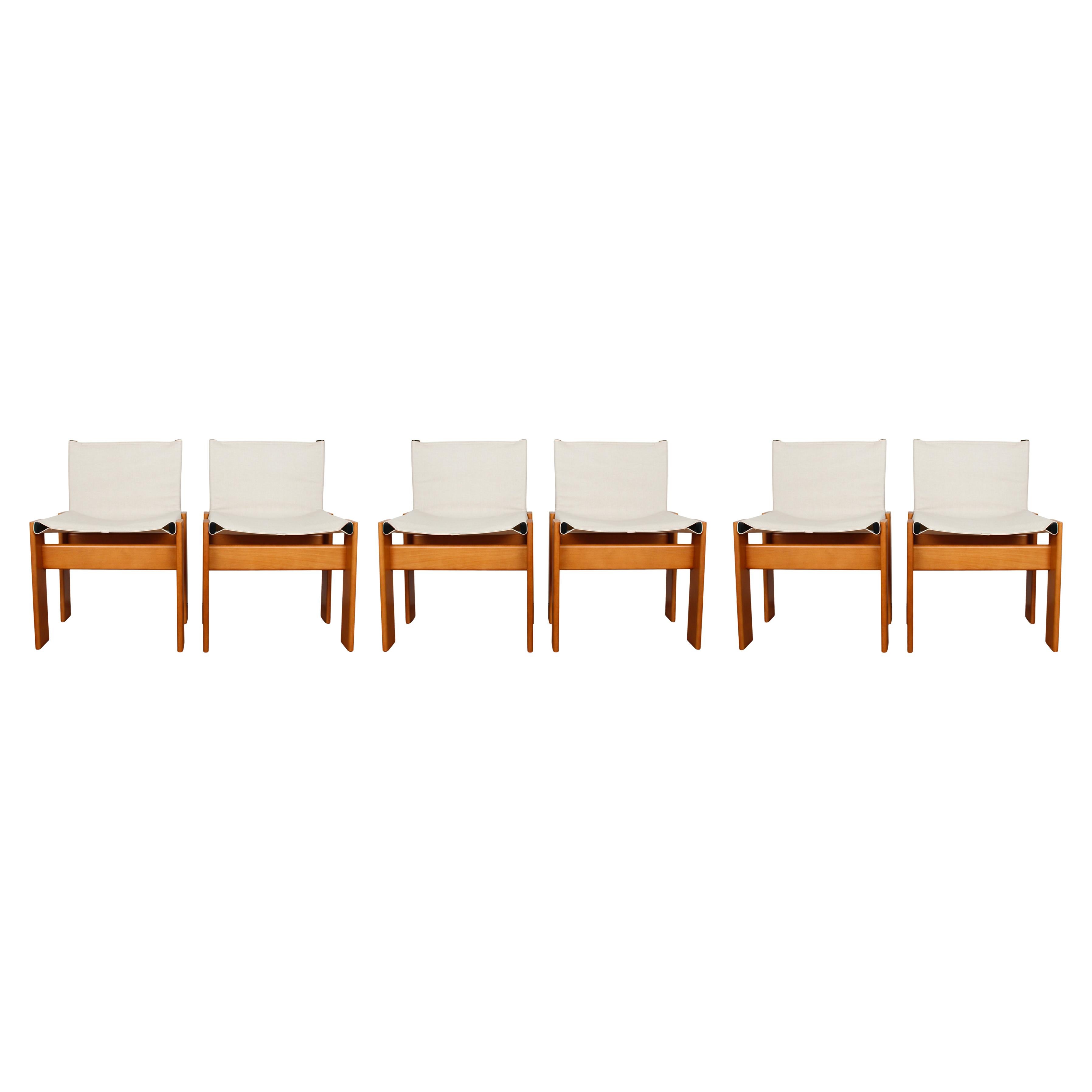 Mid-Century moderno Afra & Tobia Scarpa Sedia da pranzo Monk in tela bianca per Molteni, Set di 6 in vendita