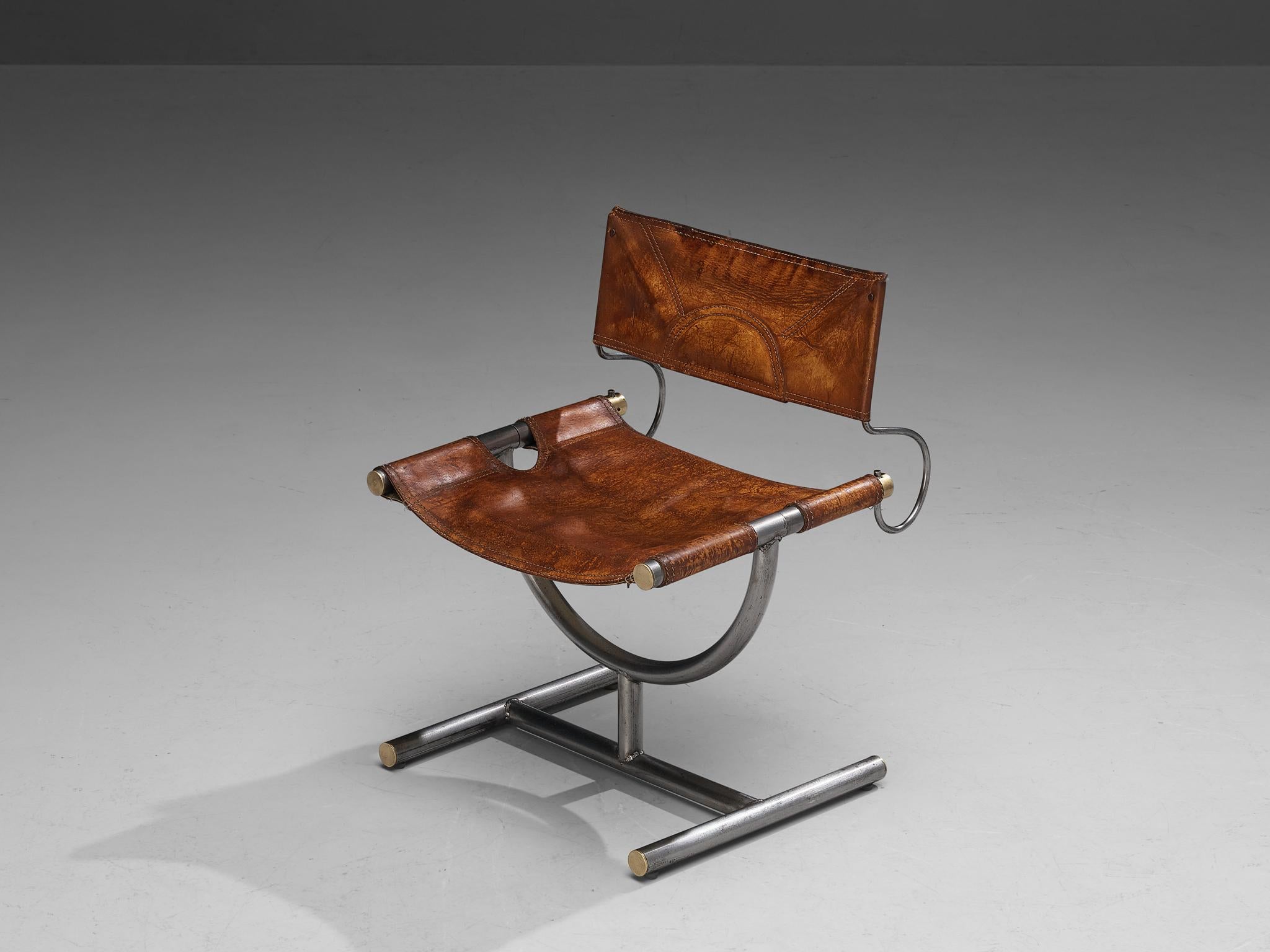 Post-Modern Afra & Tobia Scarpa Pair of ‘Benetton’ Chairs in Leather and Steel
