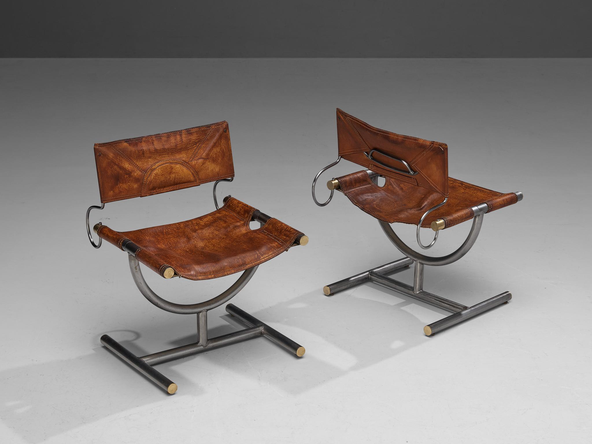 Afra & Tobia Scarpa Pair of ‘Benetton’ Chairs in Leather and Steel In Good Condition In Waalwijk, NL