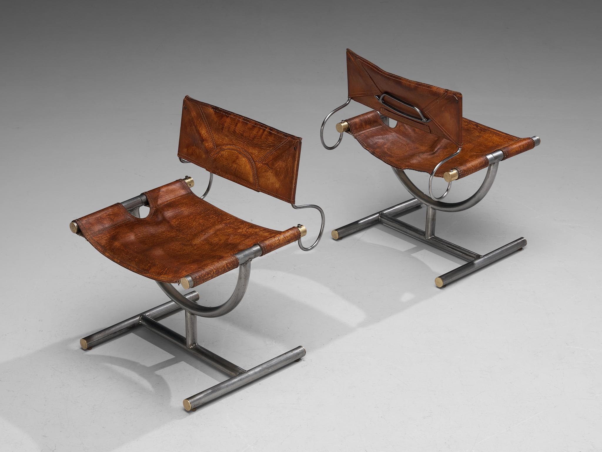 Afra & Tobia Scarpa Pair of ‘Benetton’ Chairs in Leather and Steel 2