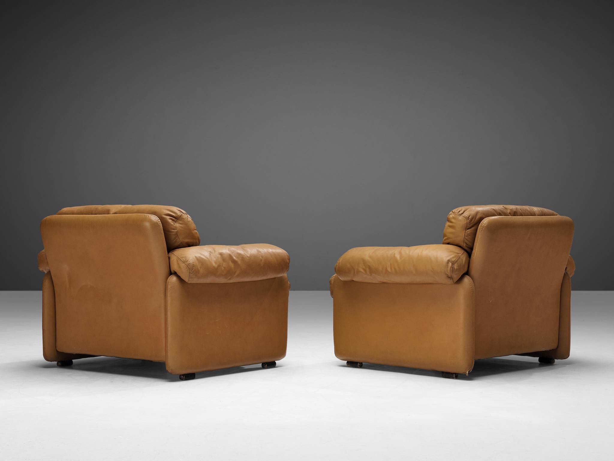 Mid-Century Modern Afra & Tobia Scarpa Pair of 'Coronado' Lounge Chairs in Cognac Leather  For Sale