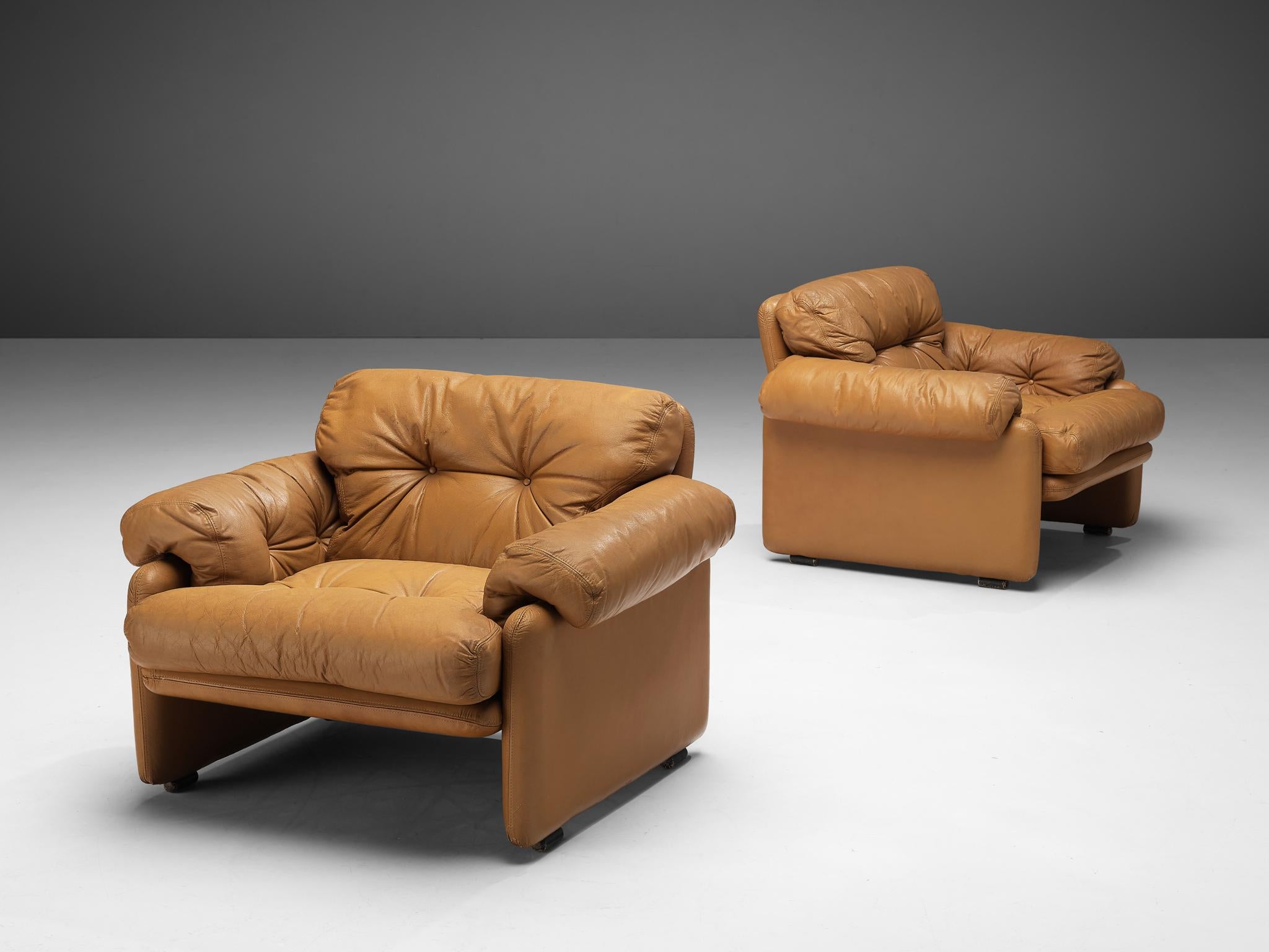 Mid-20th Century Afra & Tobia Scarpa Pair of 'Coronado' Lounge Chairs in Cognac Leather  For Sale