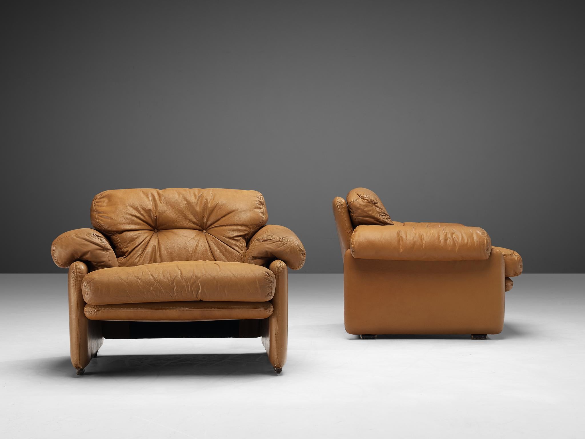 Afra & Tobia Scarpa Pair of 'Coronado' Lounge Chairs in Cognac Leather  For Sale 2