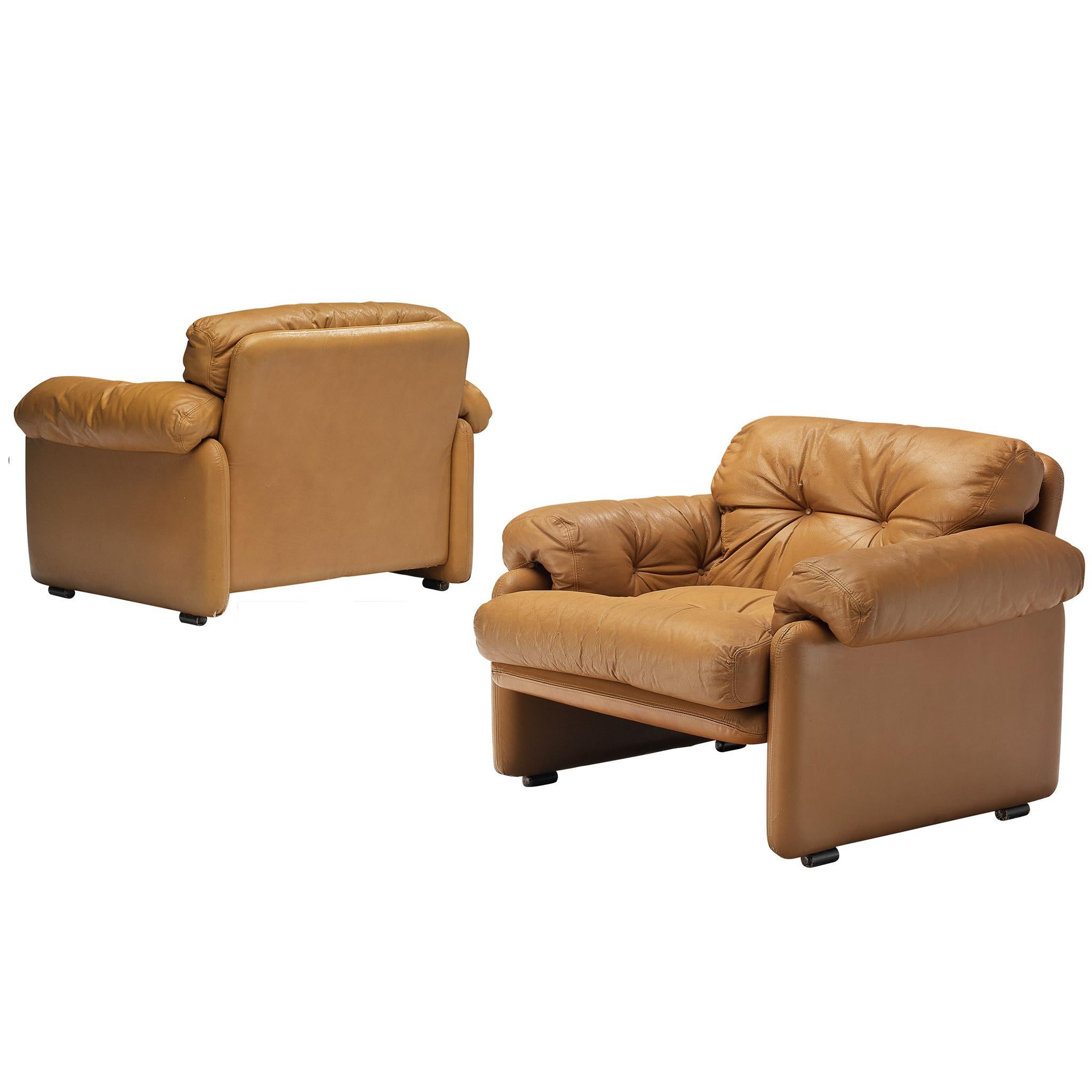 Paire de chaises longues Coronado en cuir cognac Afra & Tobia Scarpa