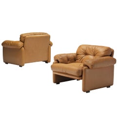 Paire de chaises longues Coronado en cuir cognac Afra & Tobia Scarpa