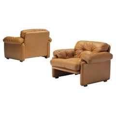 Afra & Tobia Scarpa Pair of "Coronado" Lounge Chairs in Cognac Leather
