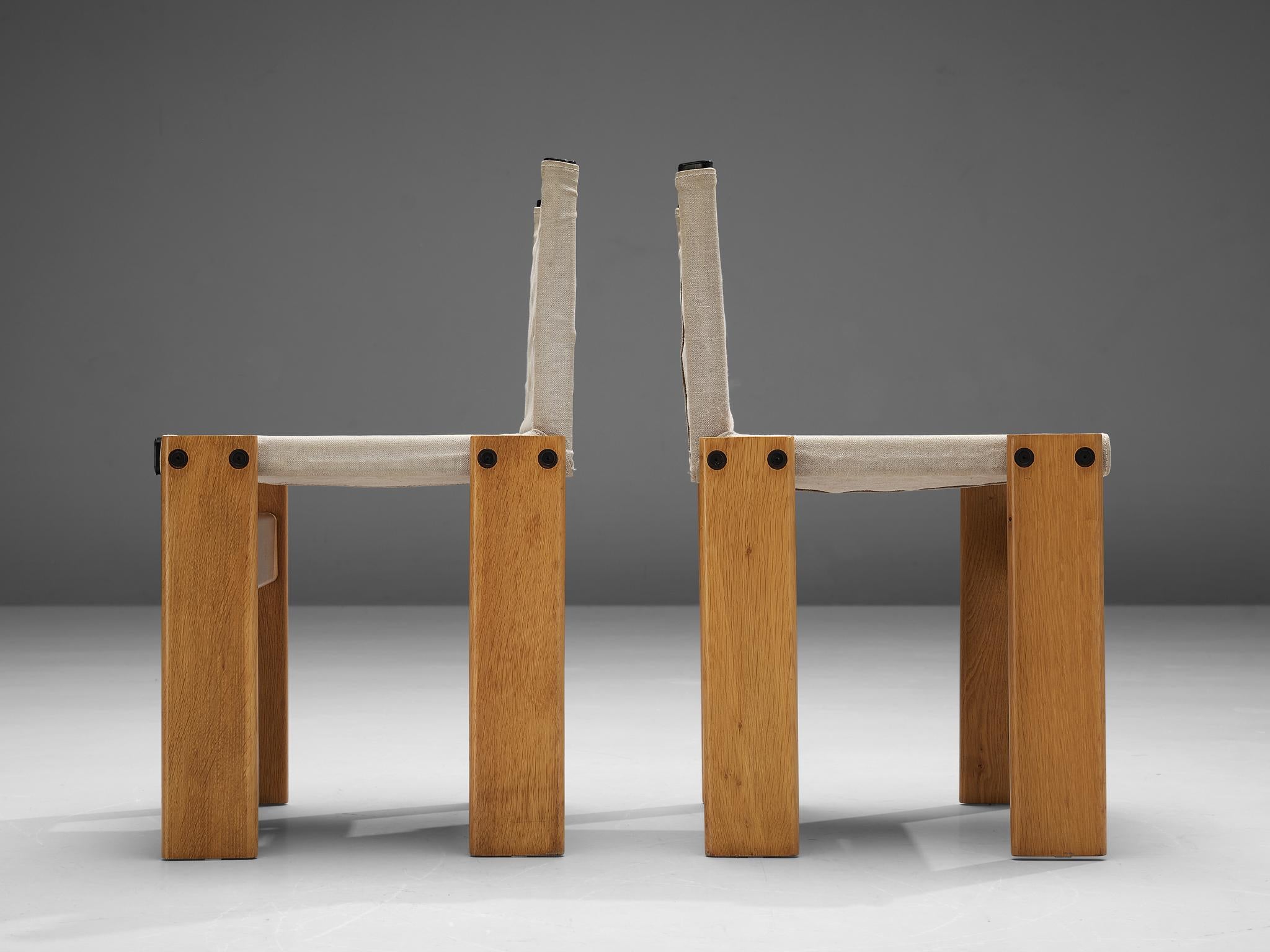 Mid-Century Modern Afra & Tobia Scarpa Pair of 'Monk' Dining Chairs in Canvas and Oak