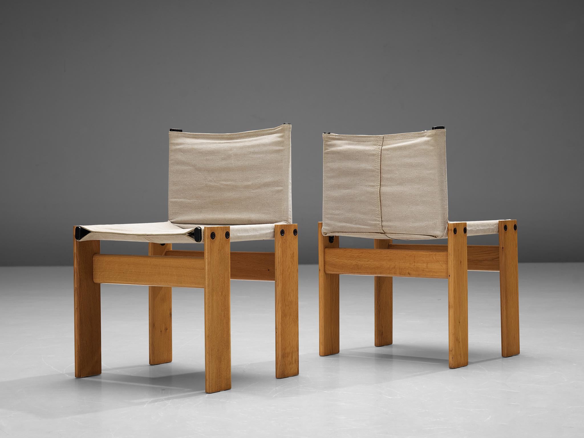 Italian Afra & Tobia Scarpa Pair of 'Monk' Dining Chairs in Canvas and Oak