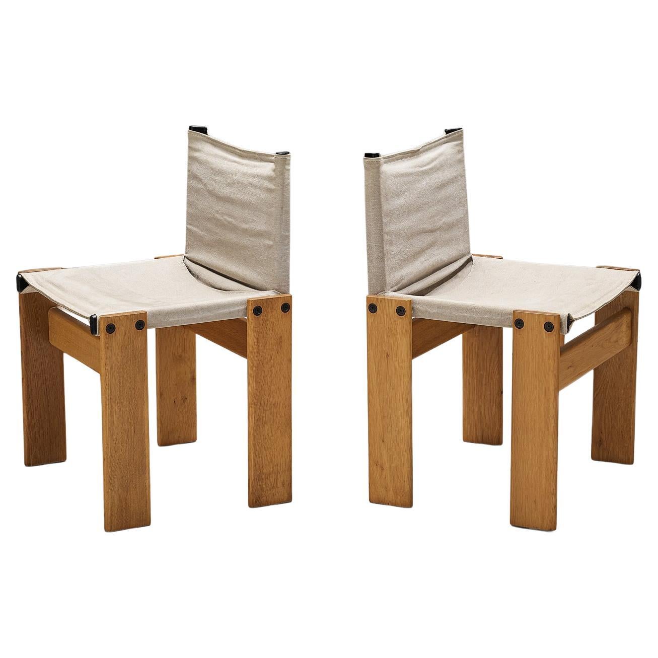Afra & Tobia Scarpa Pair of 'Monk' Dining Chairs in Canvas and Oak