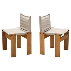 Afra & Tobia Scarpa Pair of 'Monk' Dining Chairs in Canvas and Oak