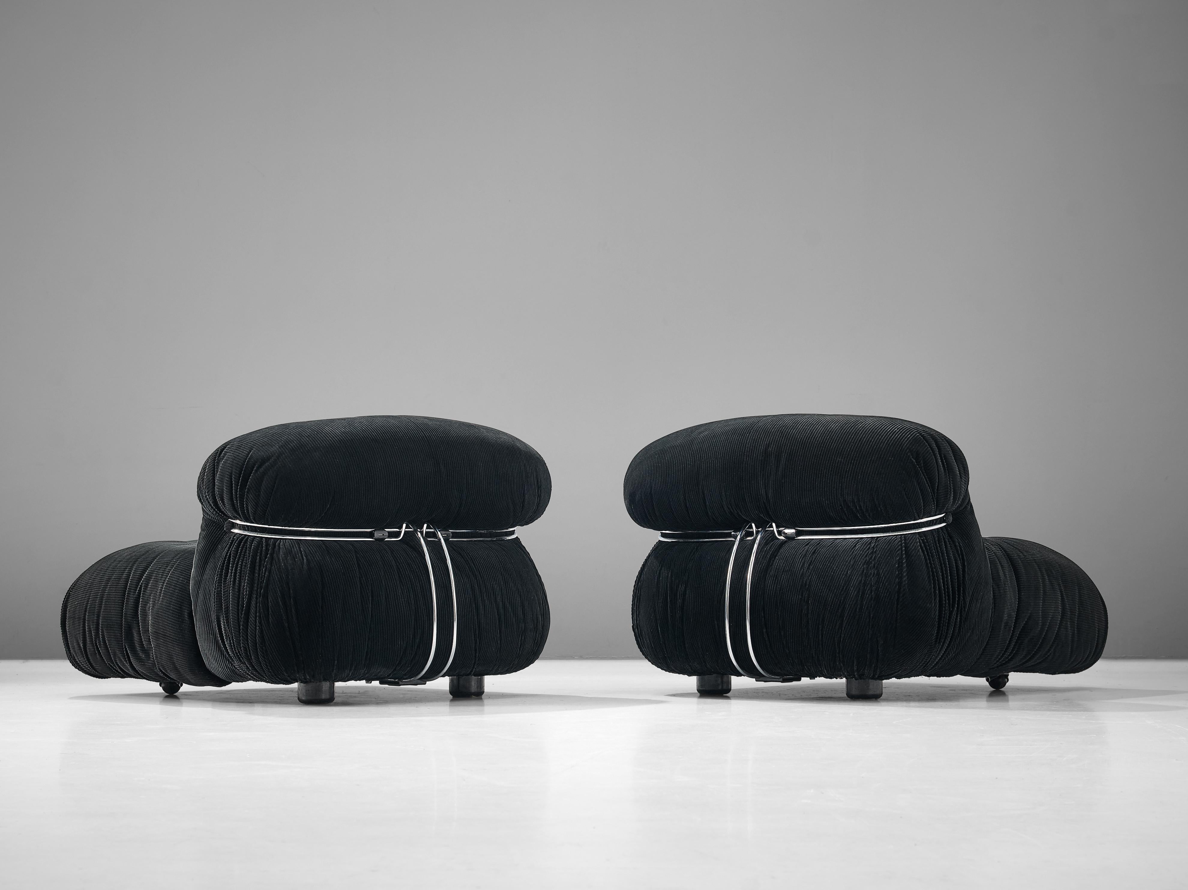 Afra & Tobia Scarpa Pair of 'Soriana' Lounge Chairs in Velour Upholstery 3