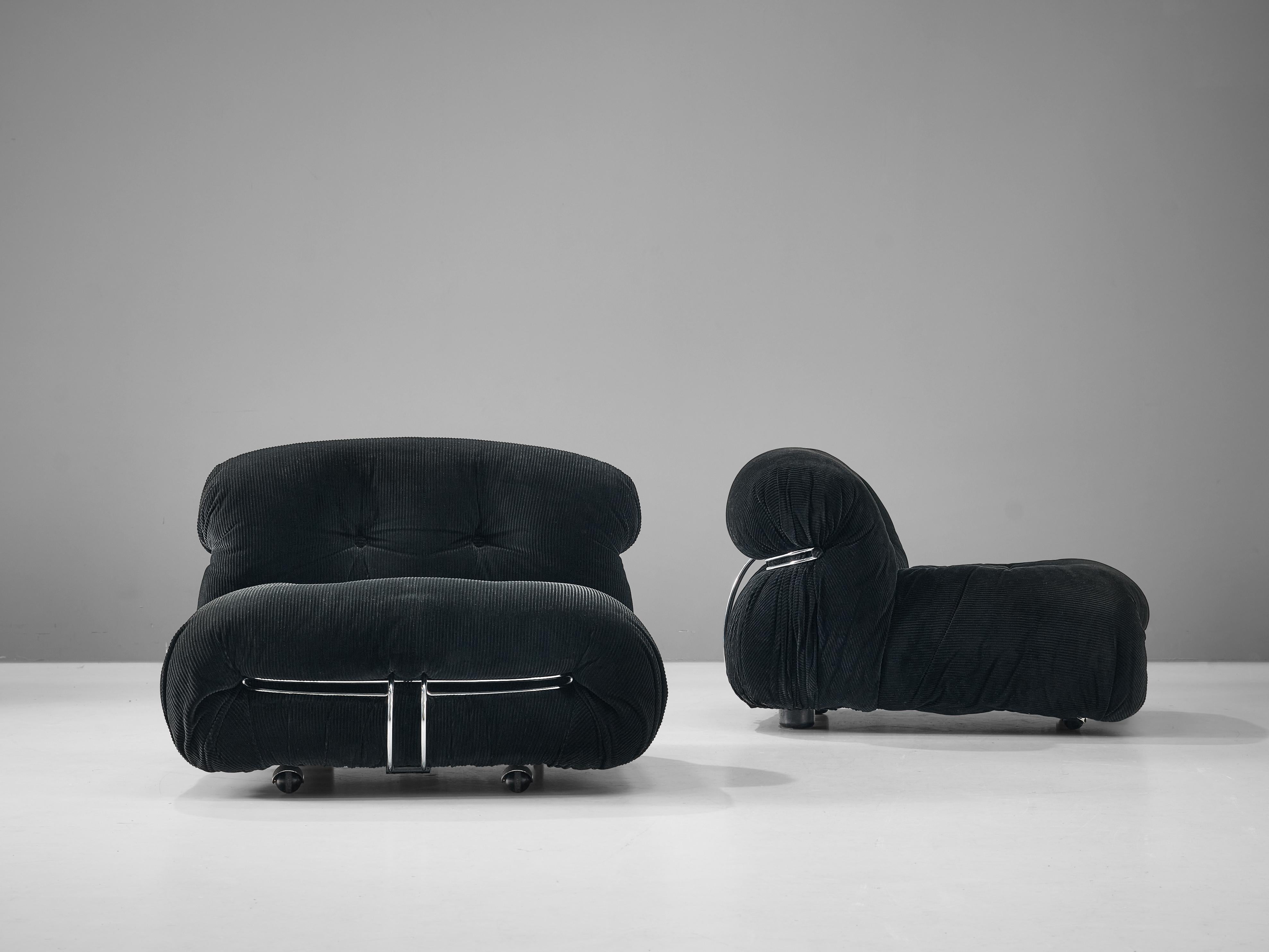 Afra & Tobia Scarpa Pair of 'Soriana' Lounge Chairs in Velour Upholstery 5