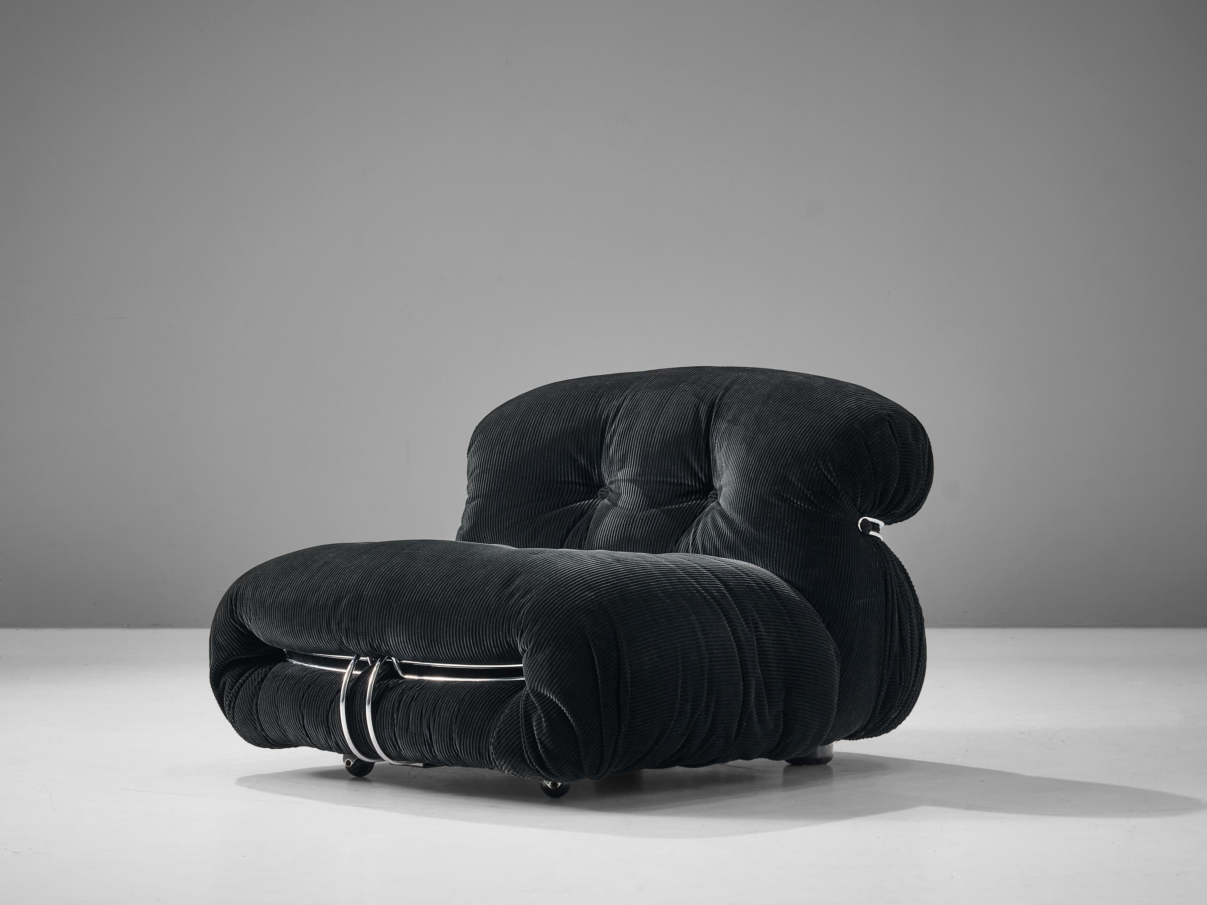 Italian Afra & Tobia Scarpa Pair of 'Soriana' Lounge Chairs in Velour Upholstery
