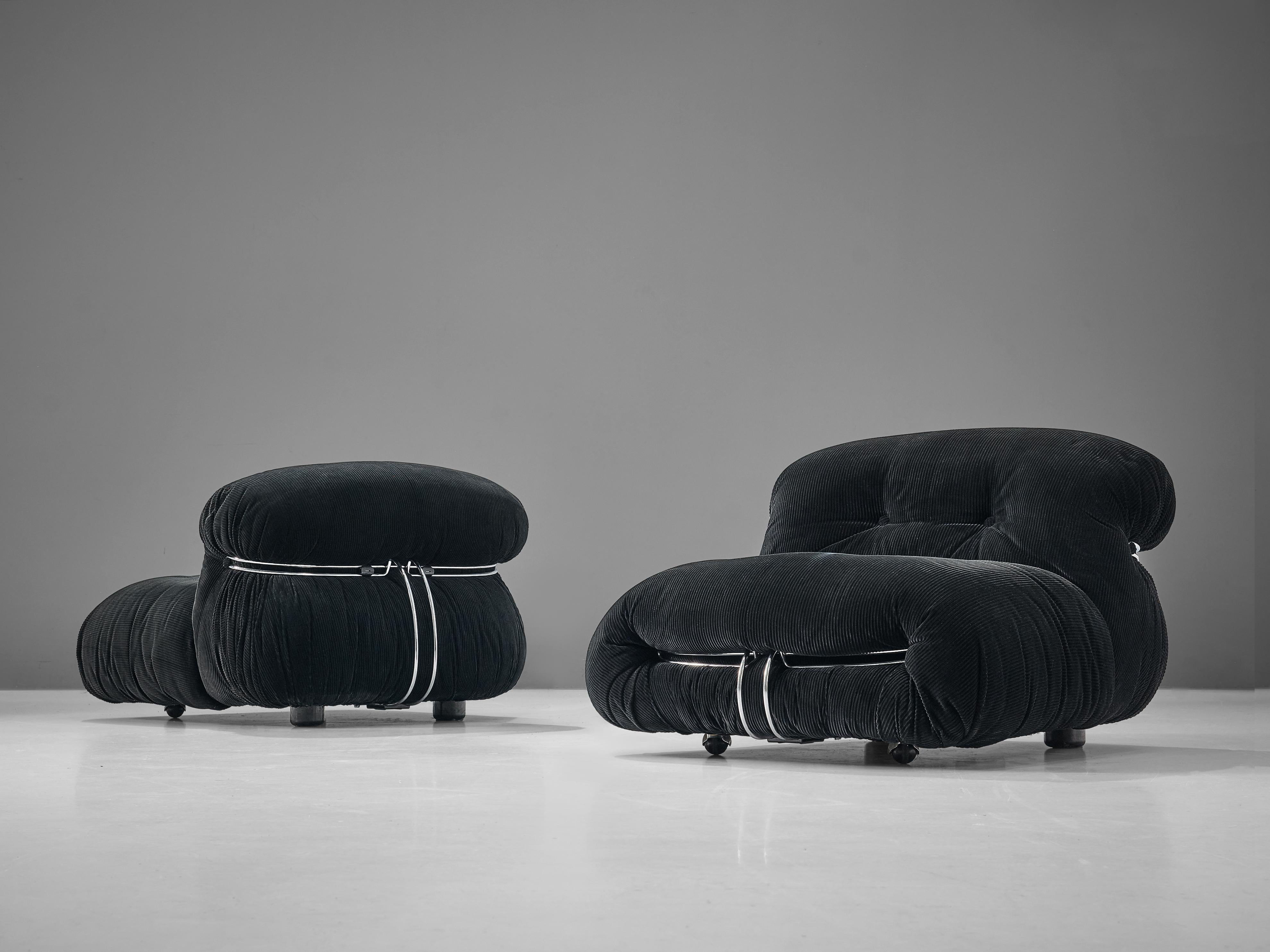 Afra & Tobia Scarpa Pair of 'Soriana' Lounge Chairs in Velour Upholstery In Good Condition In Waalwijk, NL
