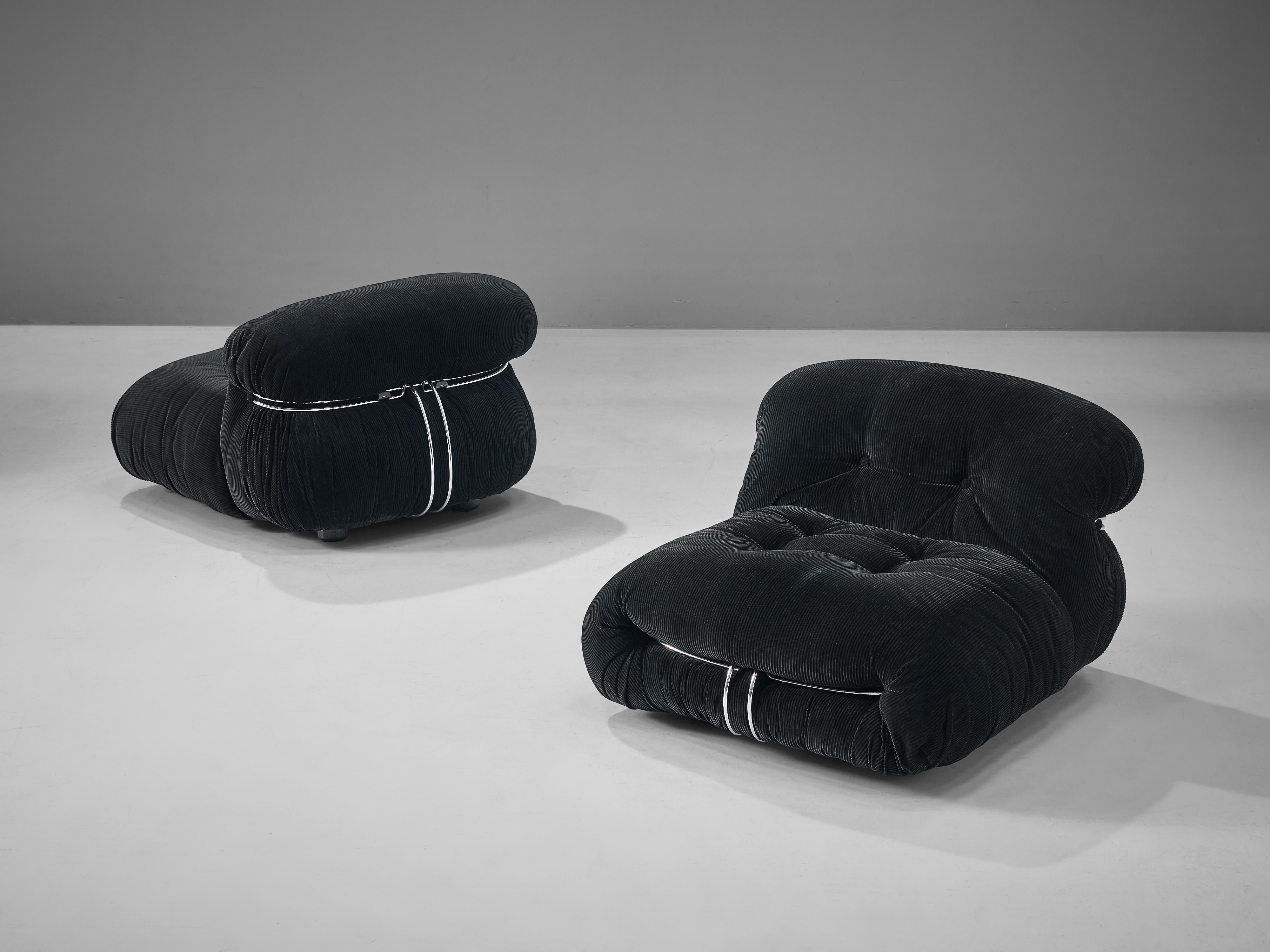 Metal Afra & Tobia Scarpa Pair of 'Soriana' Lounge Chairs in Velour Upholstery