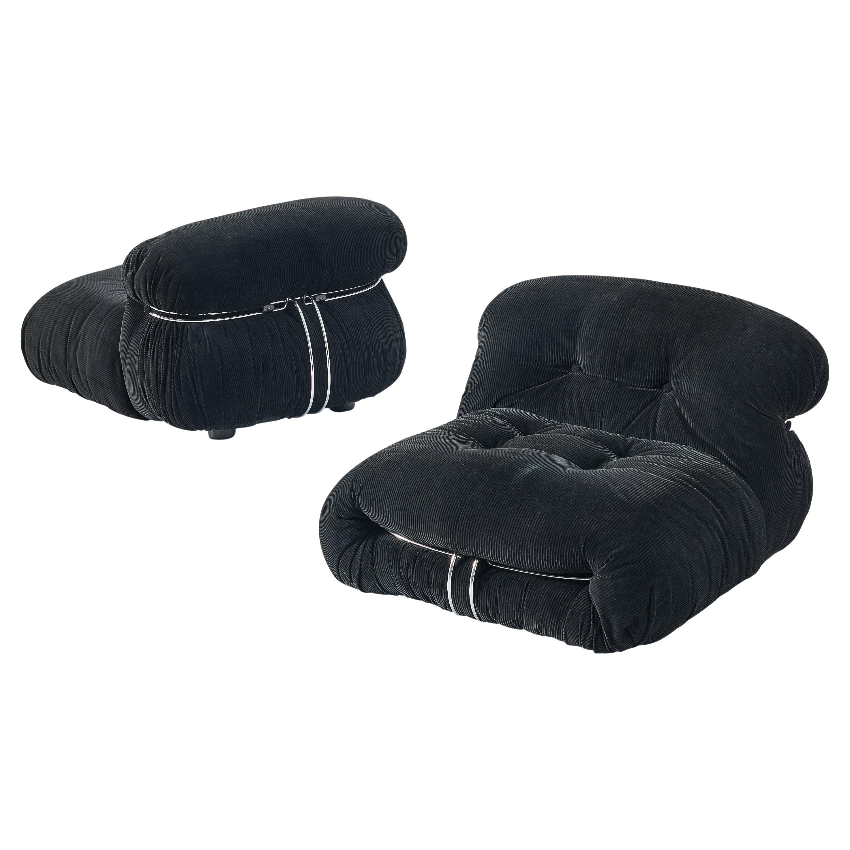 Afra & Tobia Scarpa Pair of 'Soriana' Lounge Chairs in Velour Upholstery