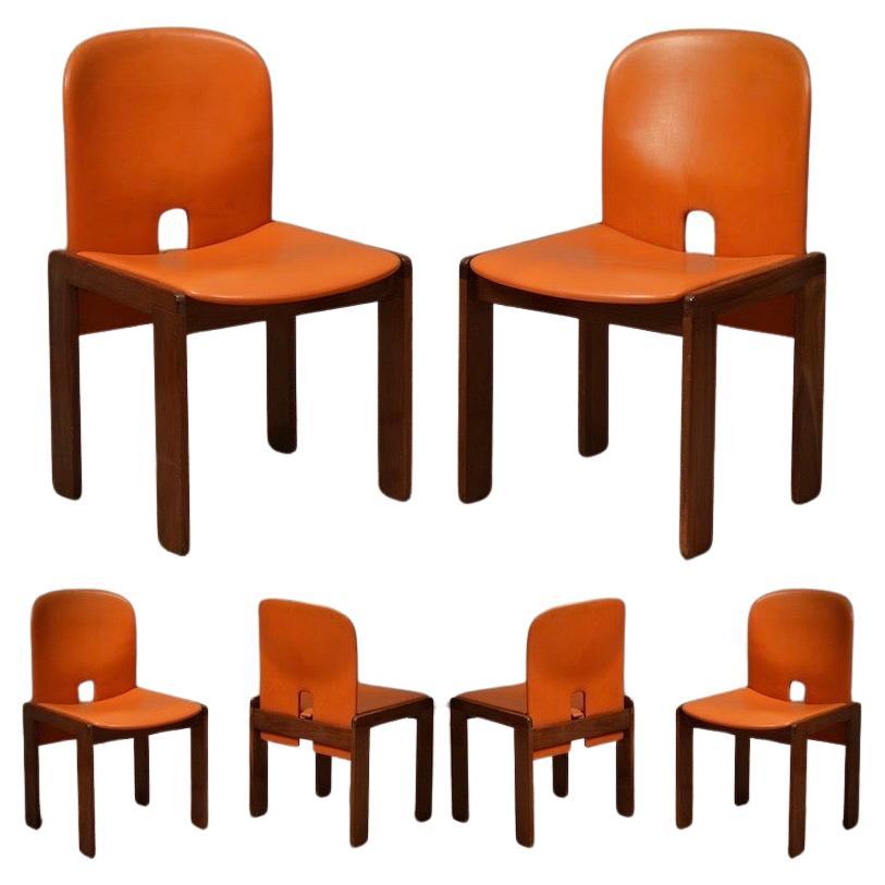 Afra & Tobia Scarpa per Cassina Model 121 Leather Walnut Dinning Chairs, 1967 For Sale