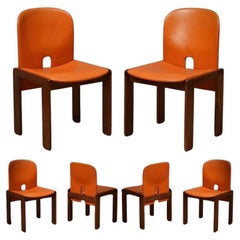 Afra & Tobia Scarpa per Cassina Model 121 Leather Walnut Dinning Chairs, 1967