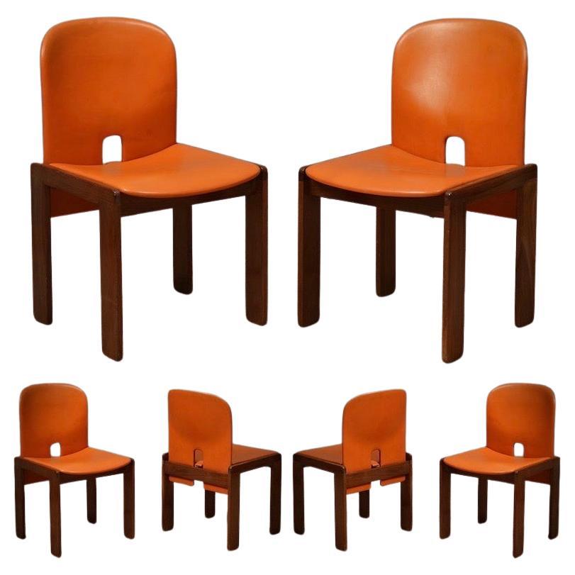 Afra & Tobia Scarpa per Cassina Modelo 121 Sillas de comedor de cuero y nogal, 1967 en venta