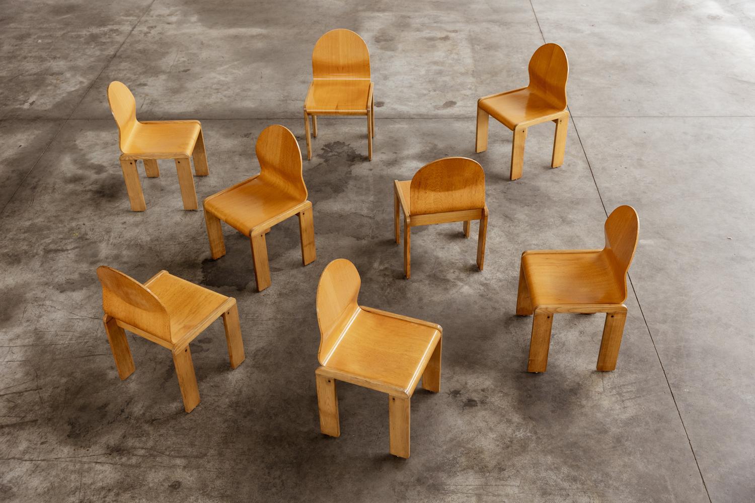 Afra & Tobia Scarpa Plywood Dining Chairs, 1973, Set of 8 For Sale 5