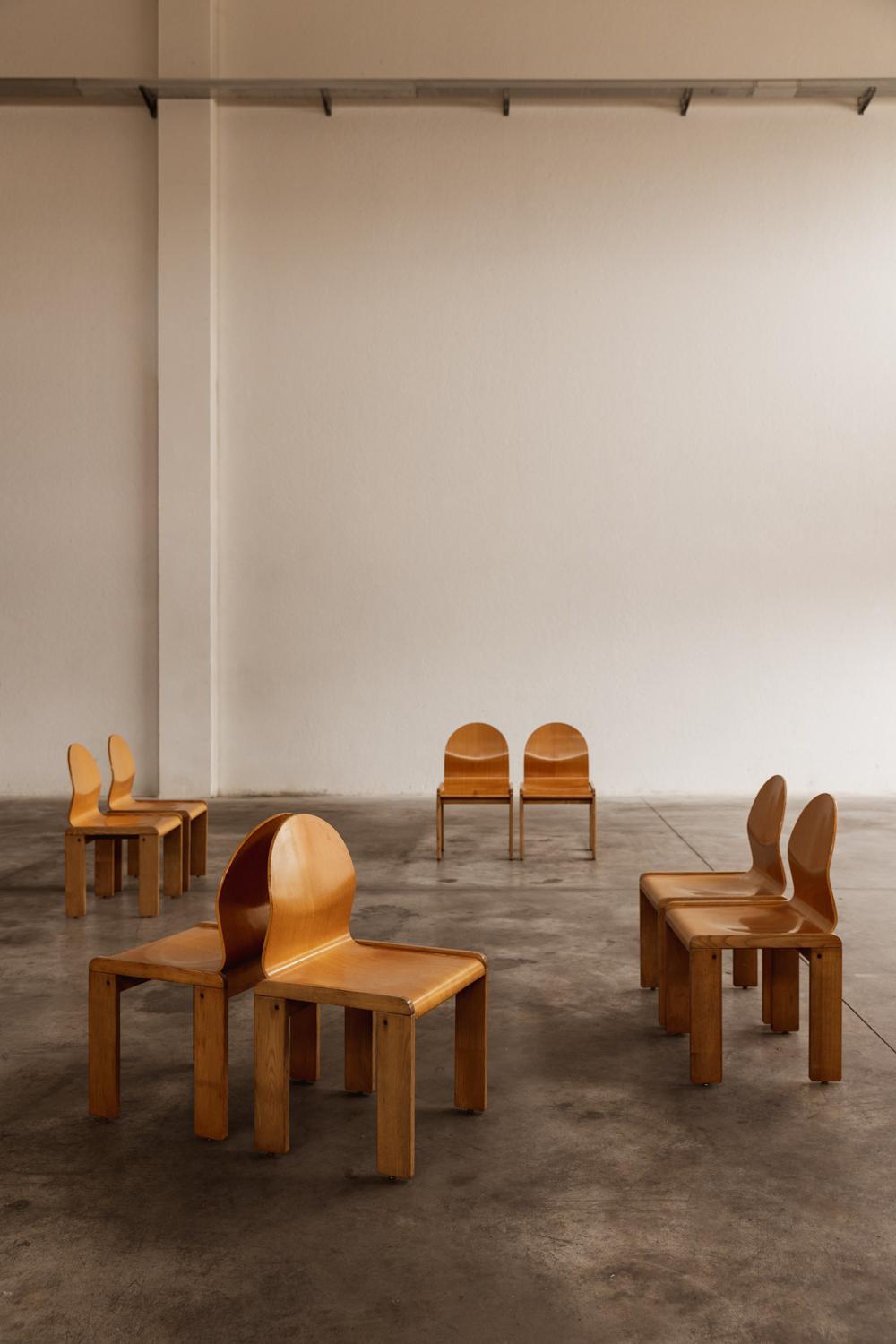 Afra & Tobia Scarpa Plywood Dining Chairs, 1973, Set of 8 For Sale 8