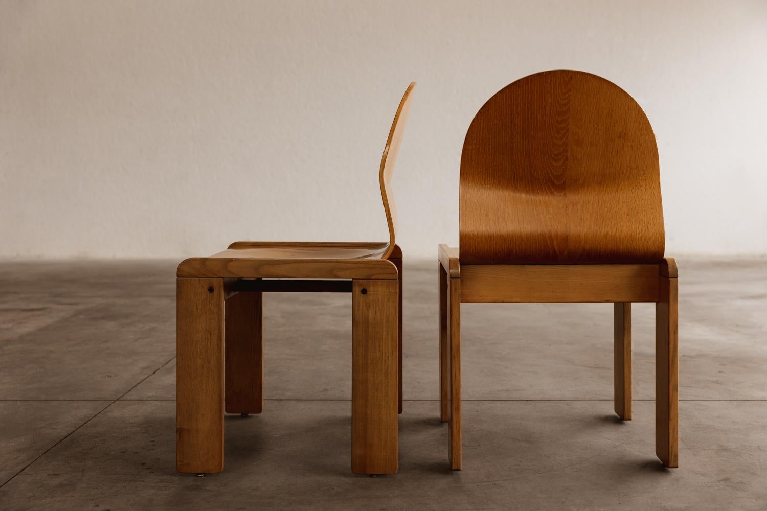 Afra & Tobia Scarpa Plywood Dining Chairs, 1973, Set of 8 In Good Condition For Sale In Lonigo, Veneto