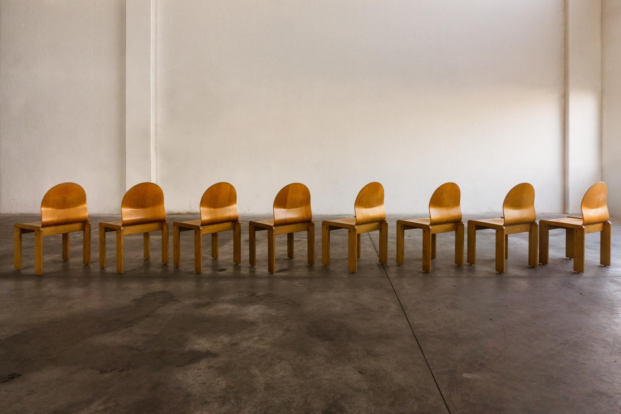 Late 20th Century Afra & Tobia Scarpa Plywood Dining Chairs, 1973, Set of 8 For Sale