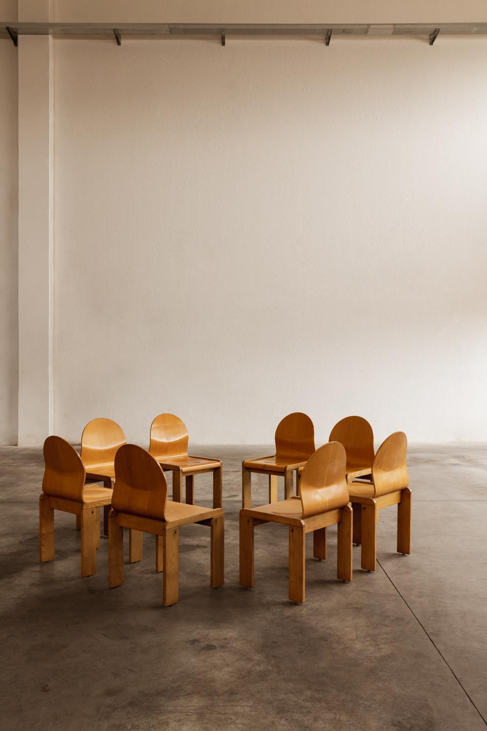 Afra & Tobia Scarpa Plywood Dining Chairs, 1973, Set of 8 For Sale 1