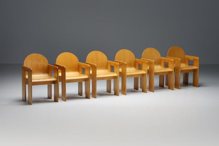 Afra & Tobia Scarpa, plywood dining chairs, Italy, the 1970s, Pine, Armchairs, 1970's; 

These Mid-century dining chairs by Afra & Tobia Scarpa have very sought after. They are made of pine plywood and in excellent condition. These chairs would