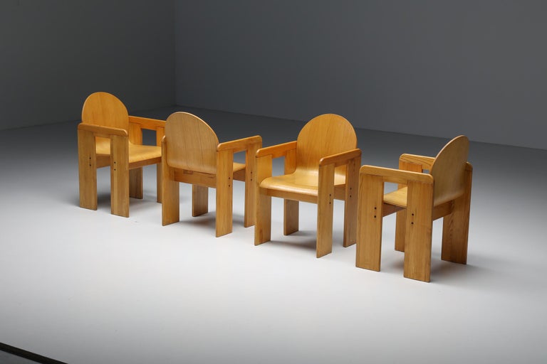 Late 20th Century Afra & Tobia Scarpa Plywood Dining Chairs, Italian Pine, 1970's For Sale