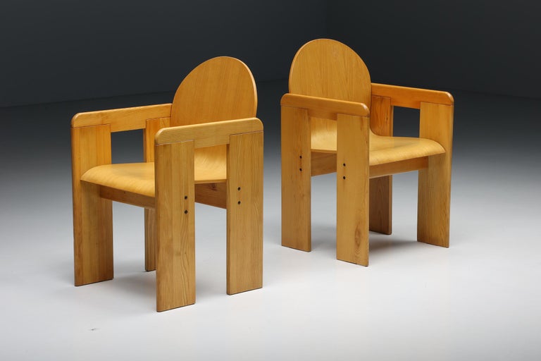 Afra & Tobia Scarpa Plywood Dining Chairs, Italian Pine, 1970's For Sale 1