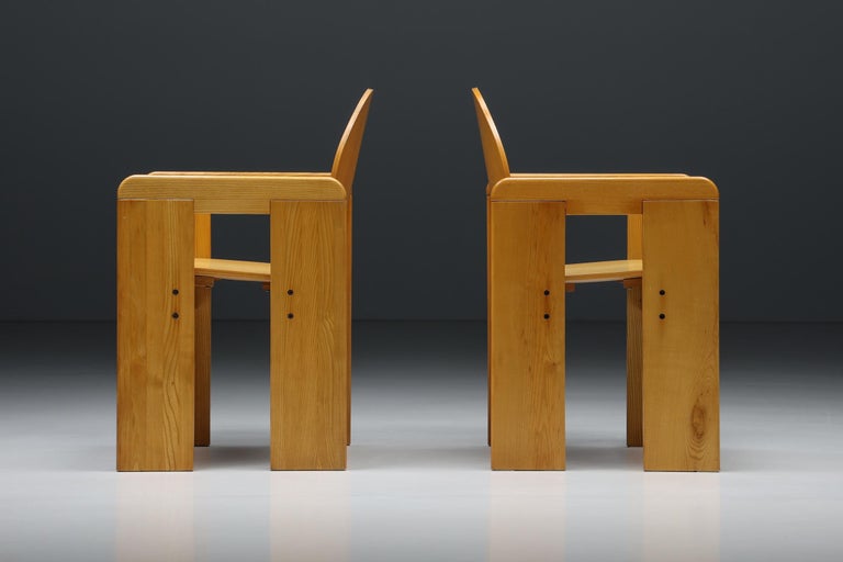 Afra & Tobia Scarpa Plywood Dining Chairs, Italian Pine, 1970's For Sale 2