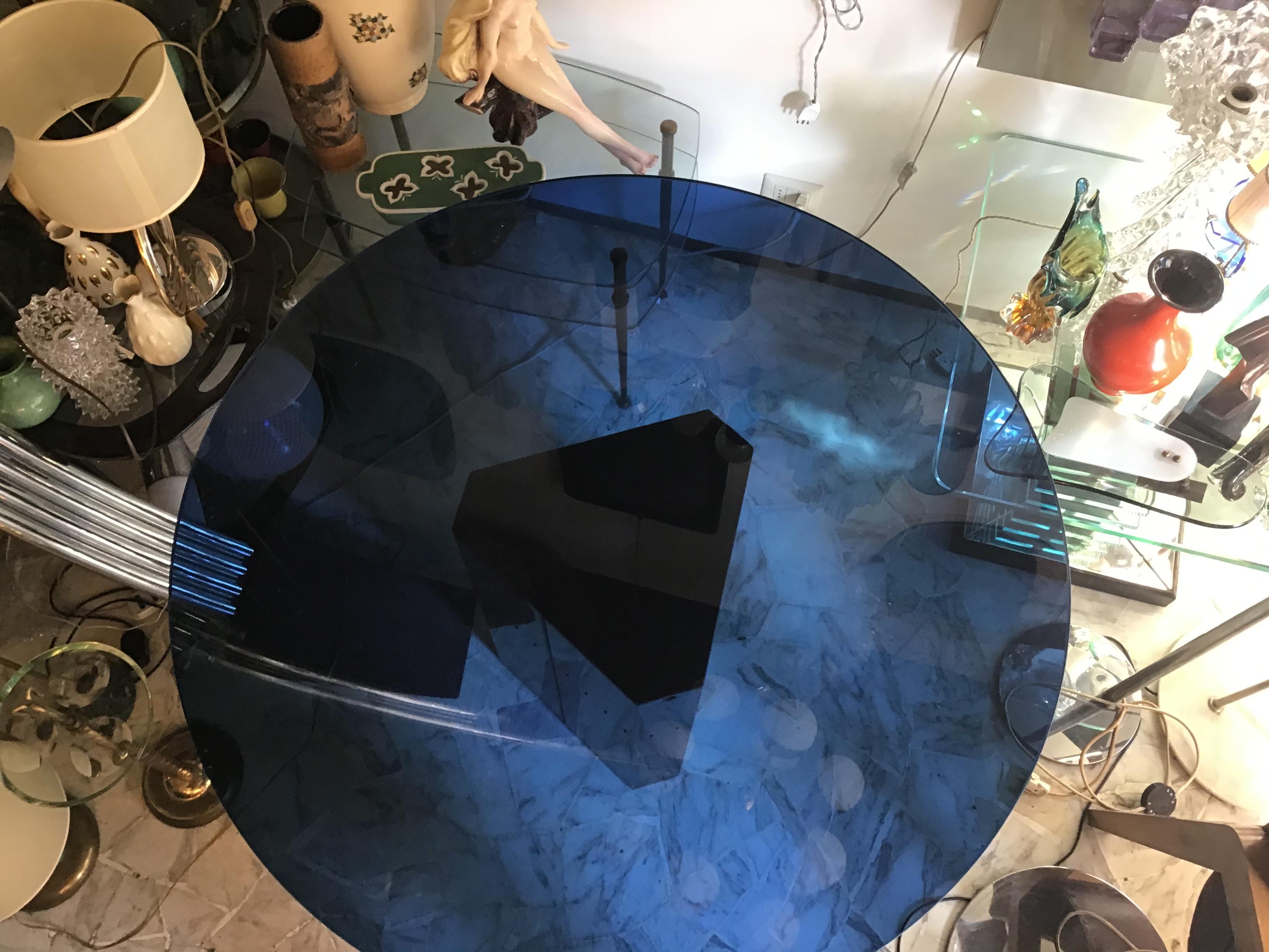 Glass Afra & Tobia Scarpa “Polygono“ Table Stainless Steel, 1980, Italy For Sale