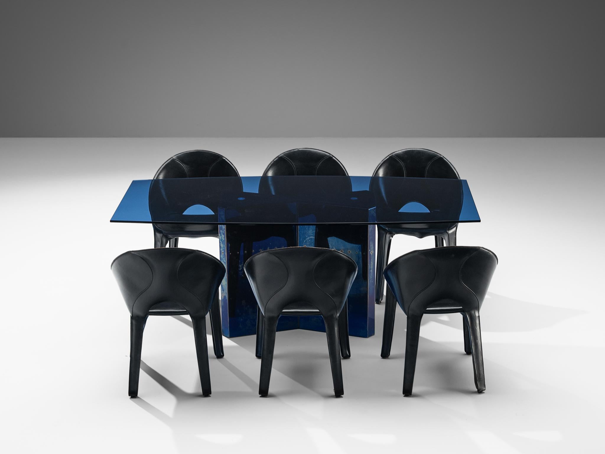 Steel Afra & Tobia Scarpa 'Polygonon' Dining Table & Mario Bellini Dining Chairs  For Sale
