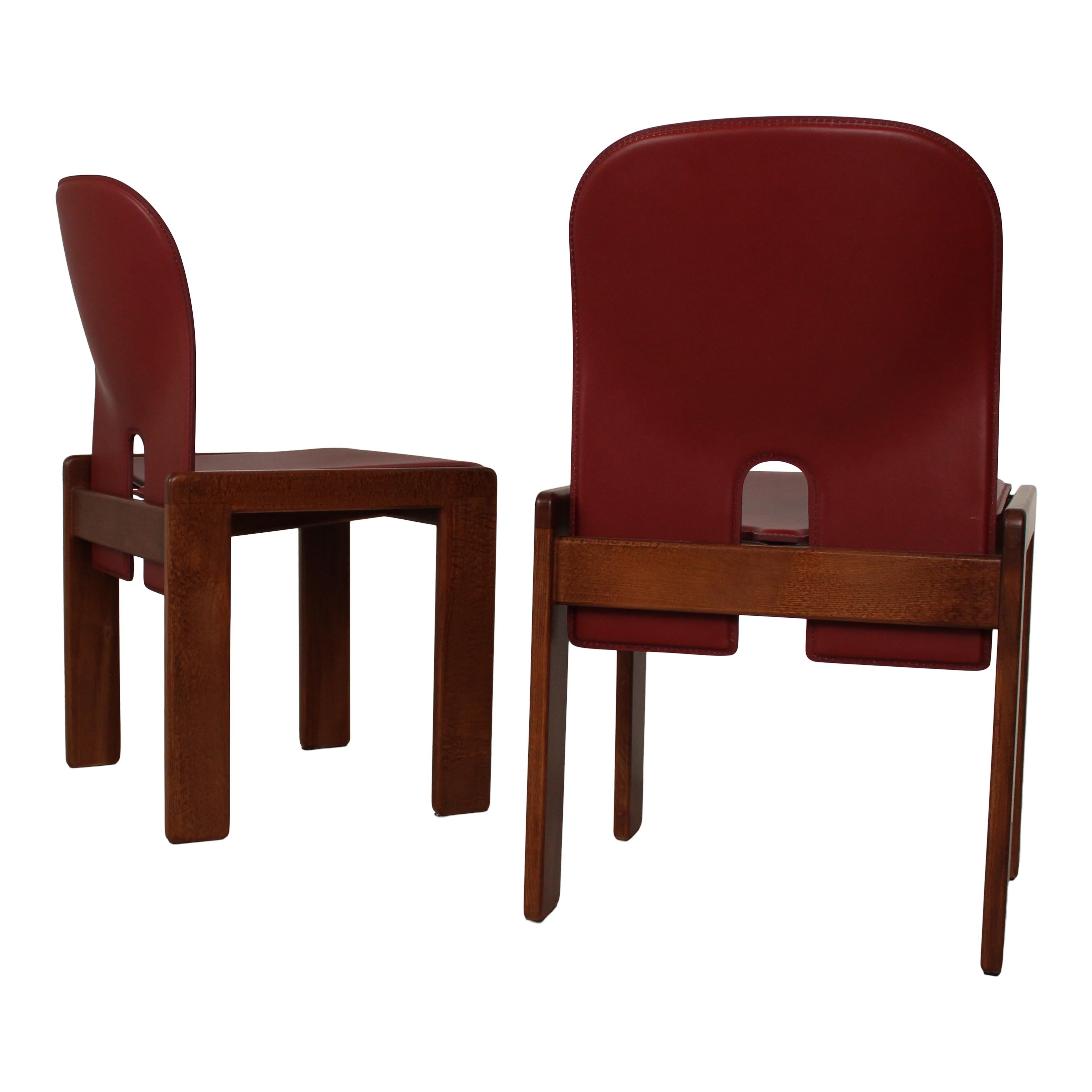 Afra & Tobia Scarpa Red Leather 121 Dining Chair for Cassina, 1967, Set of 10 For Sale 4