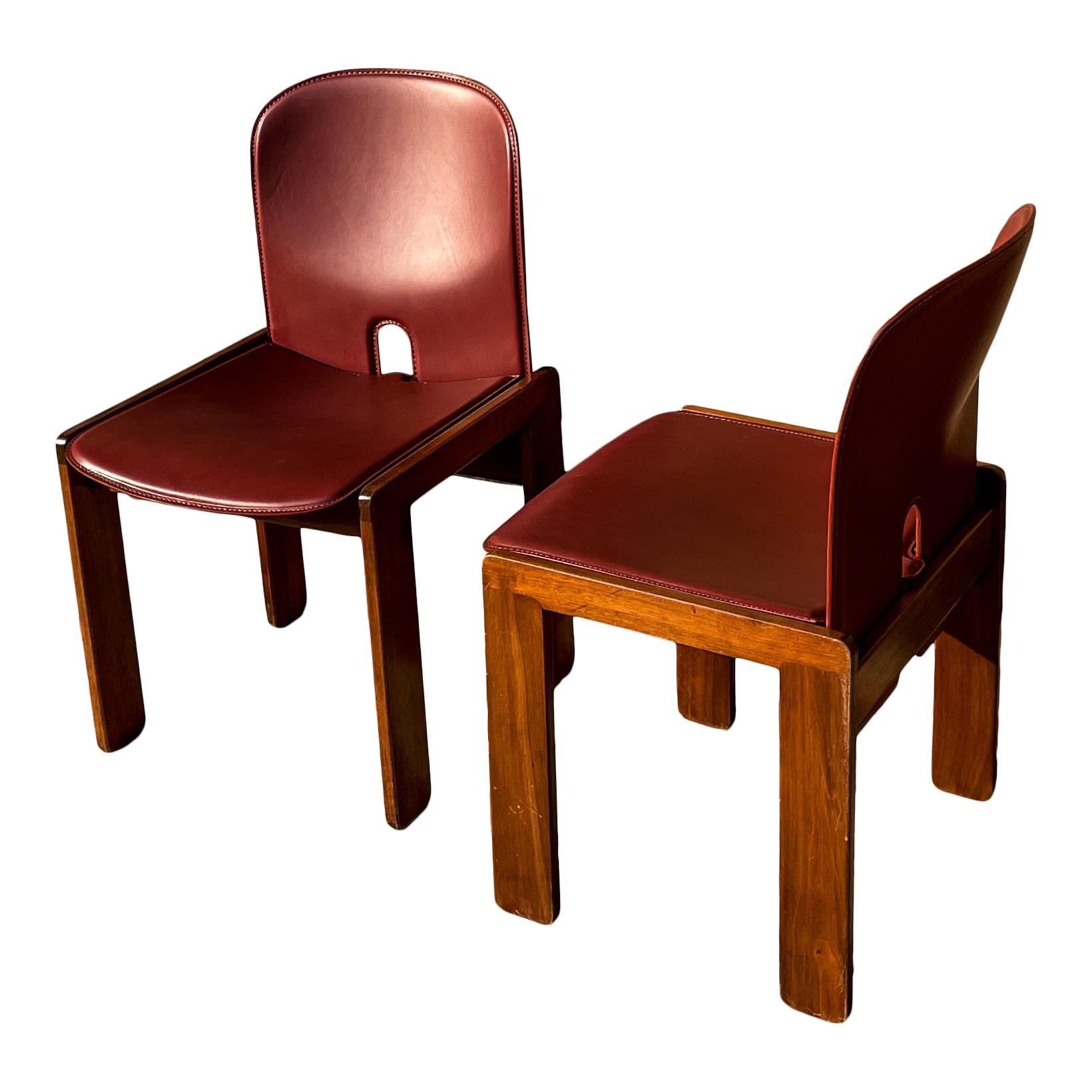 Afra & Tobia Scarpa Red Leather 121 Dining Chair for Cassina, 1967, Set of 10 In Good Condition For Sale In Vicenza, IT