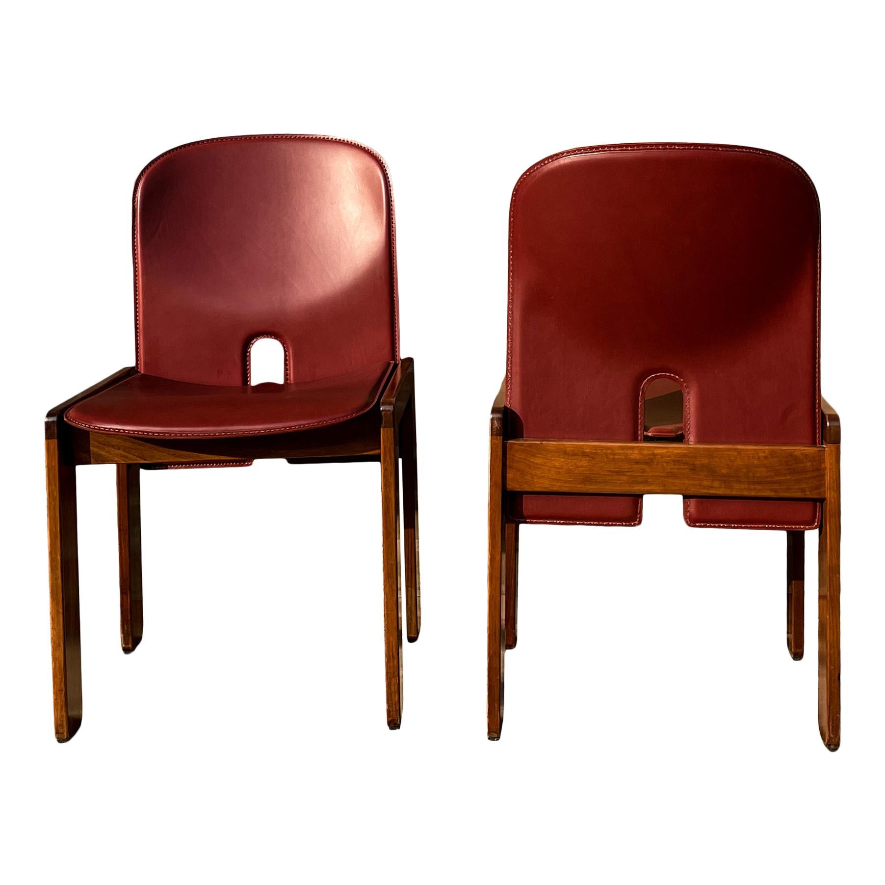 Mid-20th Century Afra & Tobia Scarpa Red Leather 121 Dining Chair for Cassina, 1967, Set of 10 For Sale