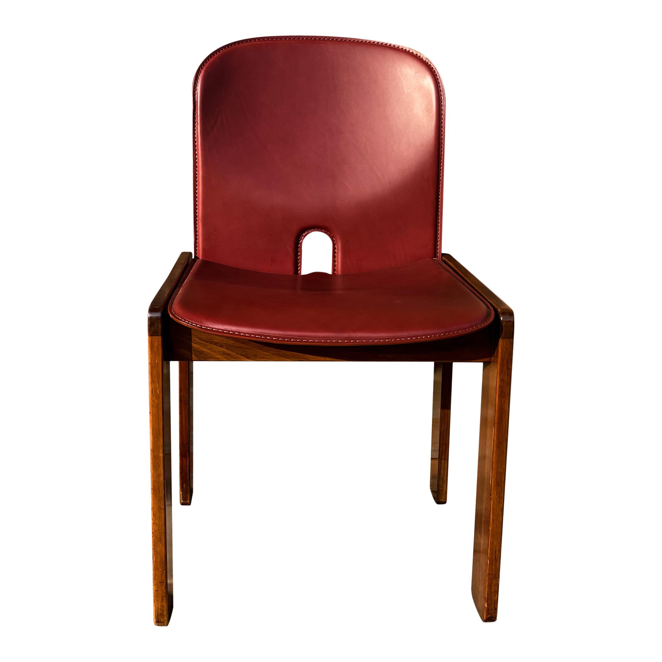 Afra & Tobia Scarpa Red Leather 121 Dining Chair for Cassina, 1967, Set of 10 For Sale 1