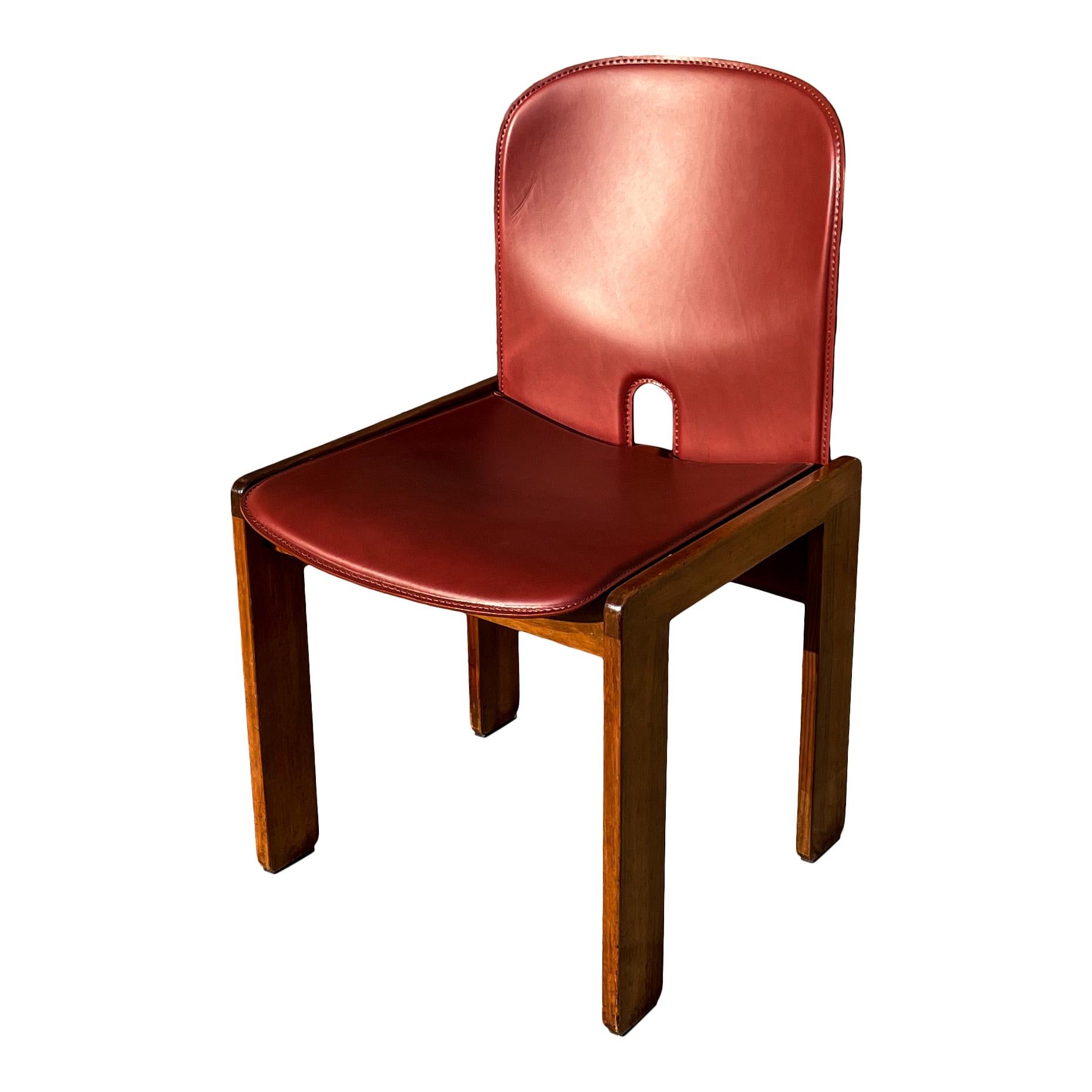 Afra & Tobia Scarpa Red Leather 121 Dining Chair for Cassina, 1967, Set of 10 For Sale 2