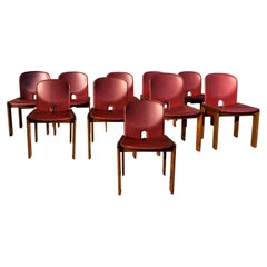 Vintage Afra & Tobia Scarpa Red Leather 121 Dining Chair for Cassina, 1967, Set of 10