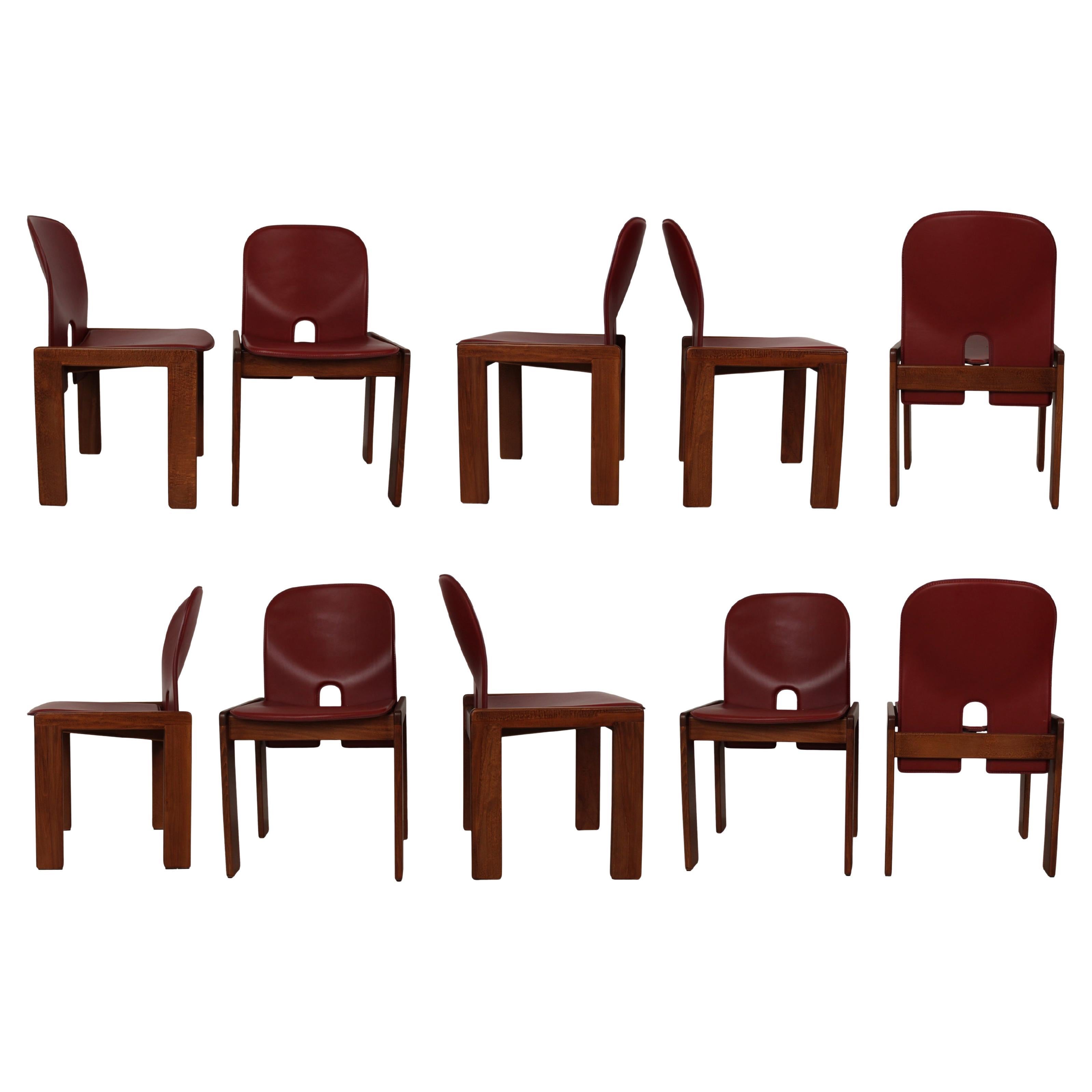 Afra & Tobia Scarpa Red Leather 121 Dining Chair for Cassina, 1967, Set of 10