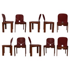 Afra & Tobia Scarpa Red Leather 121 Dining Chair for Cassina, 1967, Set of 10