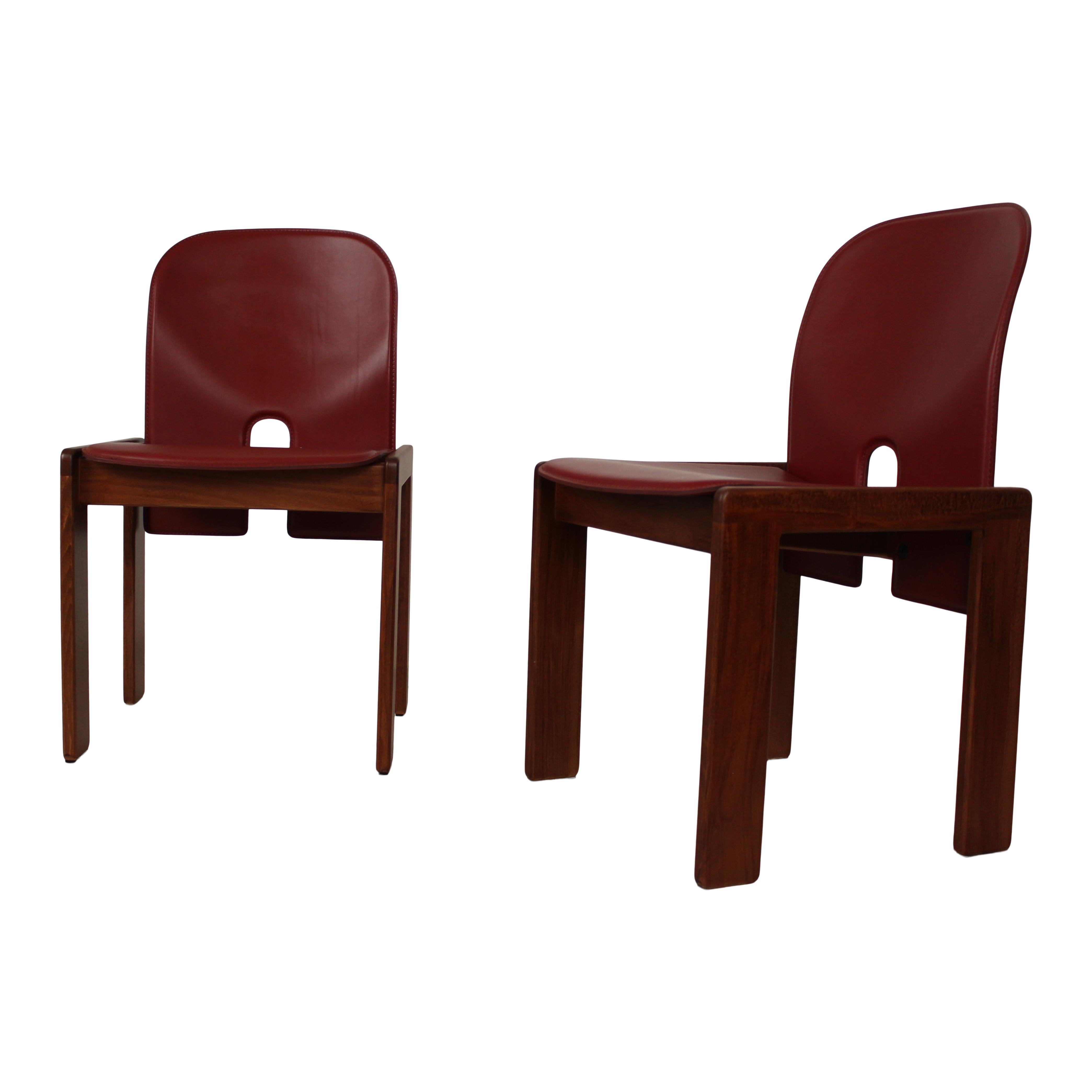 Afra & Tobia Scarpa Red Leather 121 Dining Chair for Cassina, 1967, Set of 4 For Sale 4