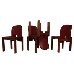 Afra & Tobia Scarpa Red Leather 121 Dining Chair for Cassina, 1967, Set of 4