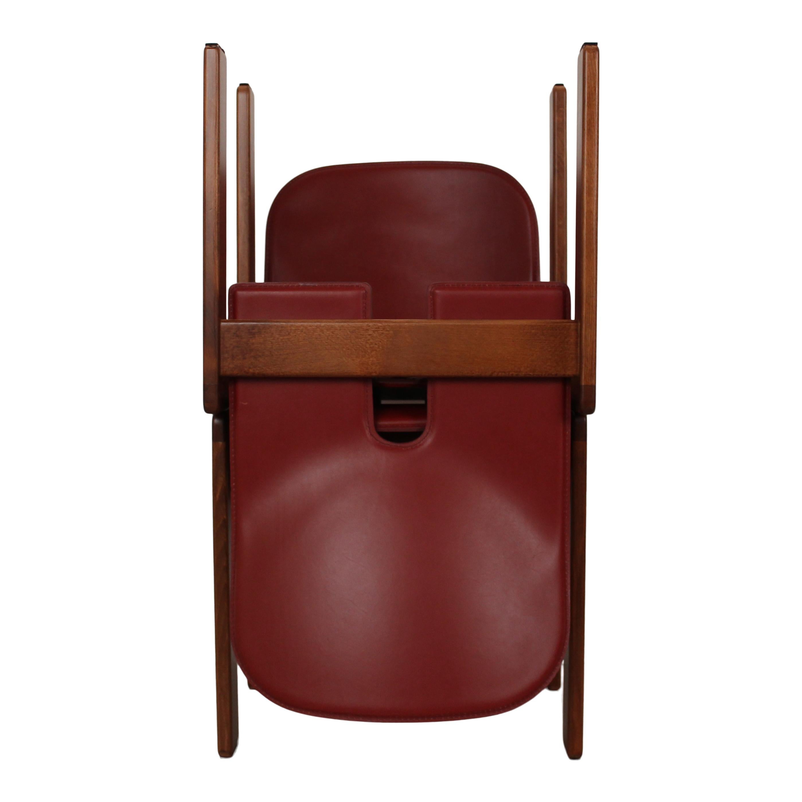 Afra & Tobia Scarpa Red Leather 121 Dining Chair for Cassina, 1967, Set of 6 For Sale 5