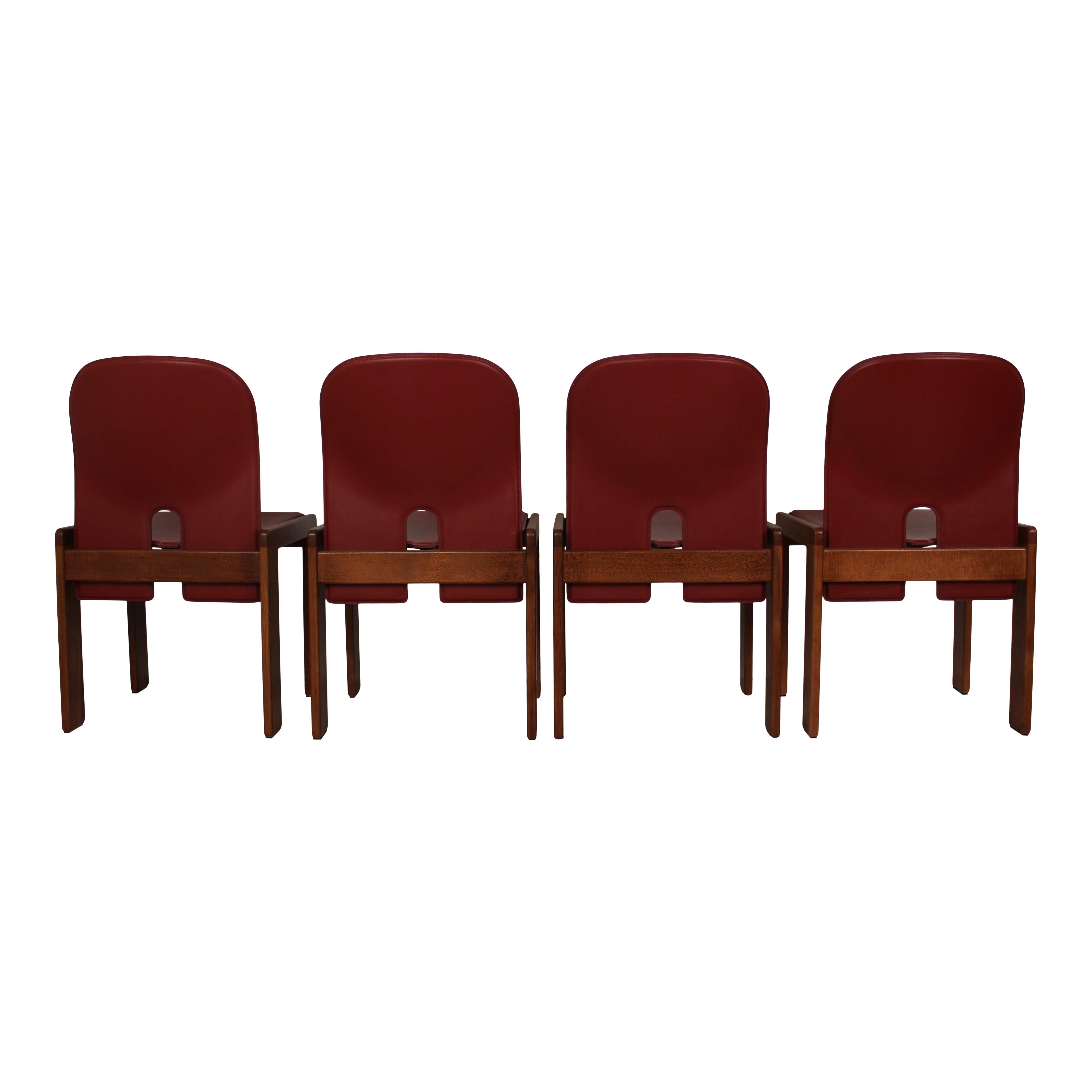 Afra & Tobia Scarpa Red Leather 121 Dining Chair for Cassina, 1967, Set of 6 For Sale 3